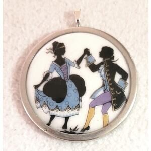 Vtg Ceramic Courting Couple Pendant Victorian Revival Colonial Style Coquette